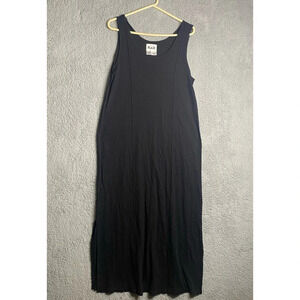 FLAX black cotton knit maxi dress minimalist lagenlook stretch boho sleeveless M
